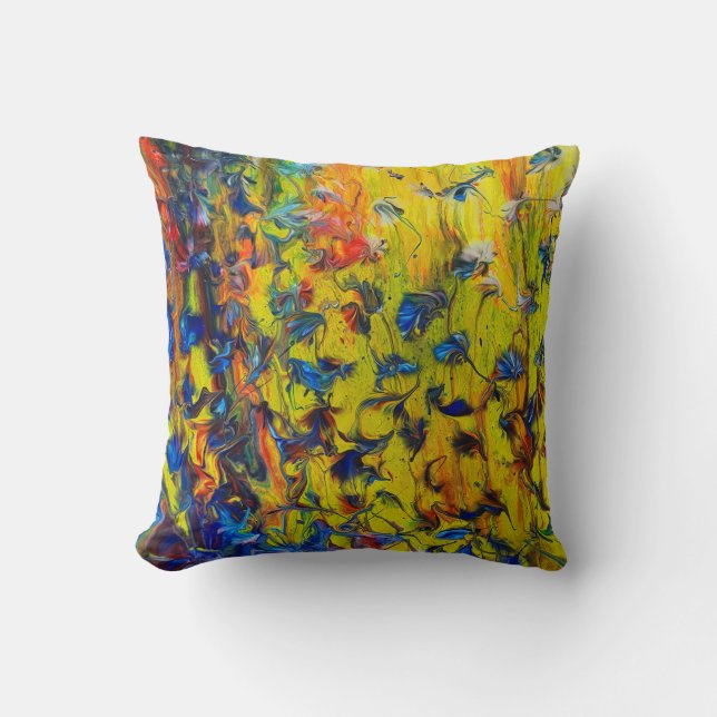 Yellow Blue Abstract Garden Cushion (Front)