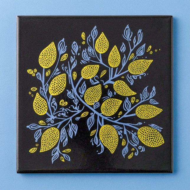 Yellow, blue and black lemon vines tile (Yellow, blue and black lemon vines tile)