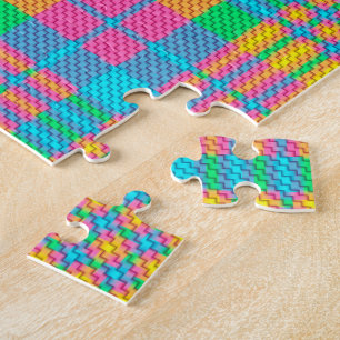 Yellow Blue and Green Plaid Jigsaw Puzzle