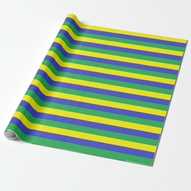 Yellow, Blue and Green Stripes Wrapping Paper (Unrolled)