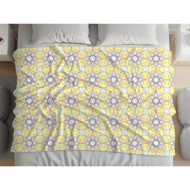 Yellow, blue and grey geometric patterned  fleece blanket (Creator Uploaded)