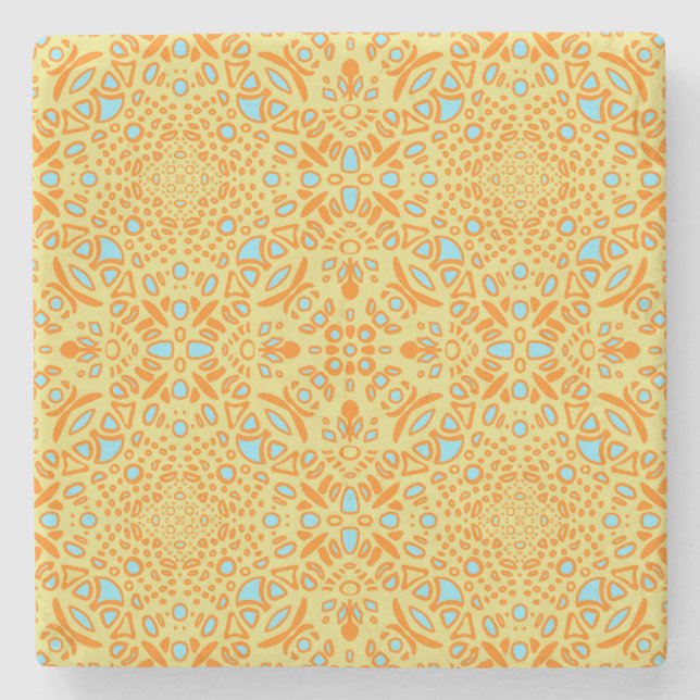 Yellow Blue and Orange Fun Geometric Unique Stone Coaster (Front)