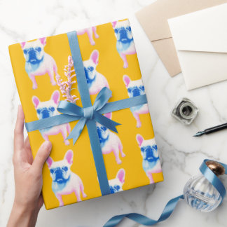 Yellow Blue and Pink French Bulldog Art  Wrapping Paper