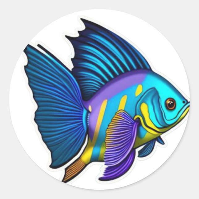 Yellow, Blue and Purple Angel Fish Classic Round S Classic Round Sticker (Front)
