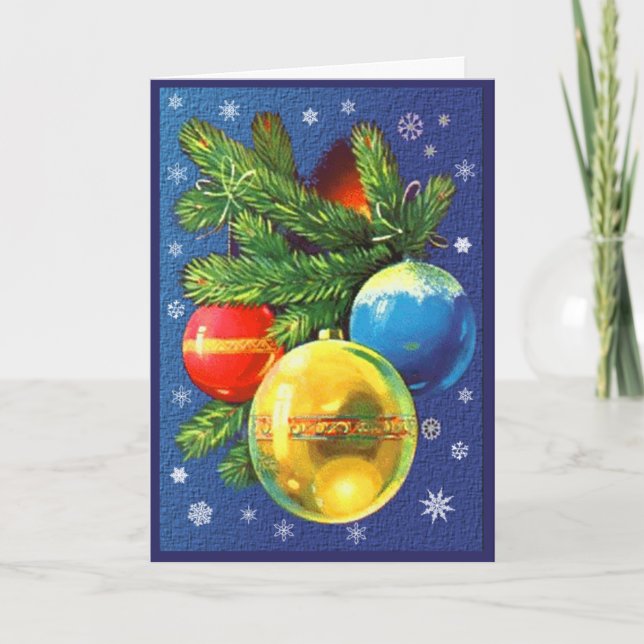 Yellow, Blue, And Red Ornaments  Greetings Card (Front)