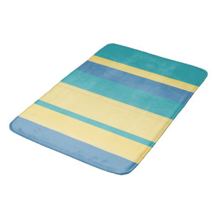 Yellow, Blue and Turquoise Stripes Bath Mat
