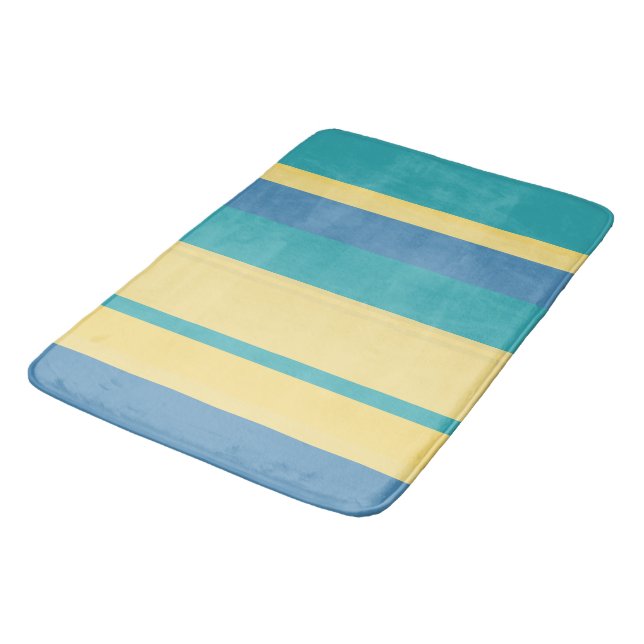 Yellow, Blue and Turquoise Stripes   Bath Mat (Angled)