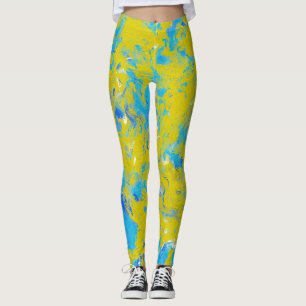 Yellow, Blue and White Swirls Leggings