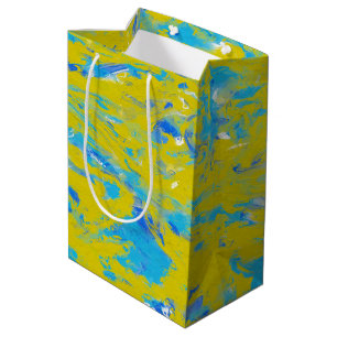 Yellow, Blue and White Swirls  Medium Gift Bag