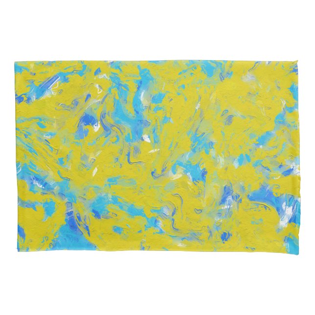 Yellow, Blue and White Swirls  Pillowcase (Front)
