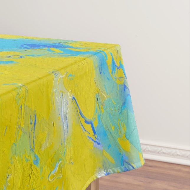 Yellow, Blue and White Swirls  Tablecloth (In Situ)