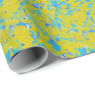 Yellow, Blue and White Swirls   Wrapping Paper