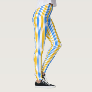 Yellow Blue and White Vertical Stripes Pattern Leggings