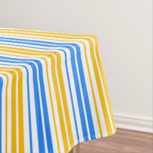 Yellow Blue and White Vertical Stripes Pattern Tablecloth