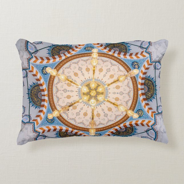 Yellow, blue, and yellow ceiling design decorative cushion (Front)