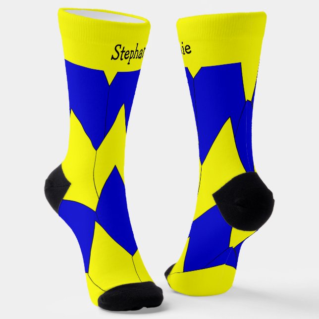 Yellow Blue Art Deco Design Socks (Angled)