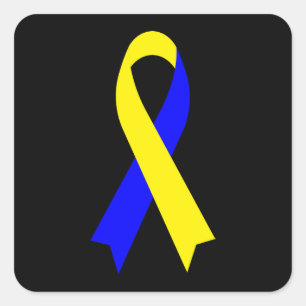 Yellow & Blue Awareness Ribbon by Janz Black Square Sticker