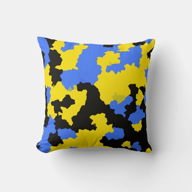 Yellow Blue Black Abstract Design Cushion (Front)