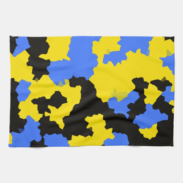 Yellow Blue Black Abstract Design Tea Towel (Horizontal)