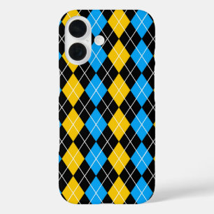 Yellow Blue Black Argyle Diamond Design  iPhone 16 Case
