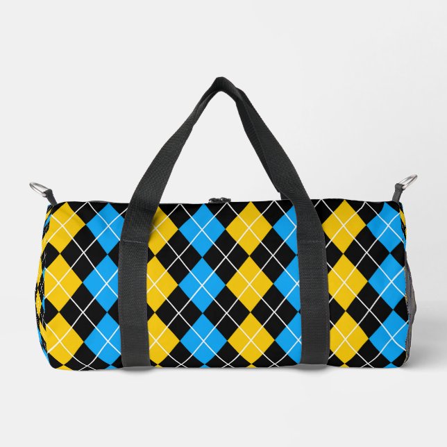 Yellow Blue Black Argyle Diamond Design  Duffle Bag (Front)