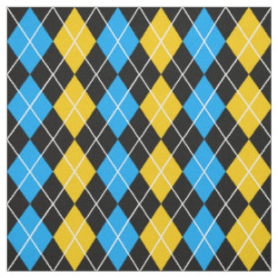 Yellow Blue Black Argyle Diamond Design Fabric