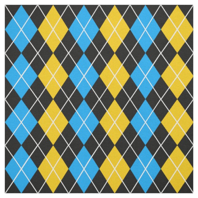 Yellow Blue Black Argyle Diamond Design  Fabric (Swatch)