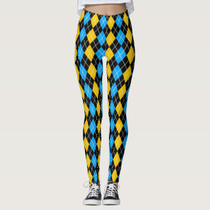 Yellow Blue Black Argyle Diamond Design  Leggings