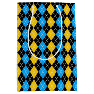 Yellow Blue Black Argyle Diamond Design Medium Gift Bag
