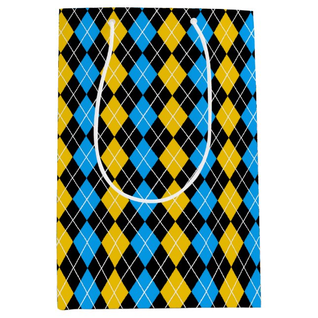 Yellow Blue Black Argyle Diamond Design  Medium Gift Bag (Front)