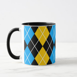 Yellow Blue Black Argyle Diamond Design  Mug