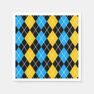 Yellow Blue Black Argyle Diamond Design Napkin