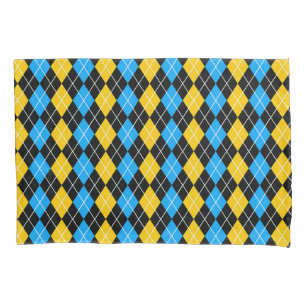 Yellow Blue Black Argyle Diamond Design Pillowcase