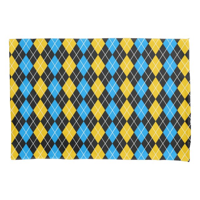 Yellow Blue Black Argyle Diamond Design  Pillowcase (Front)