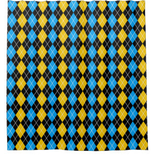 Yellow Blue Black Argyle Diamond Design  Shower Curtain