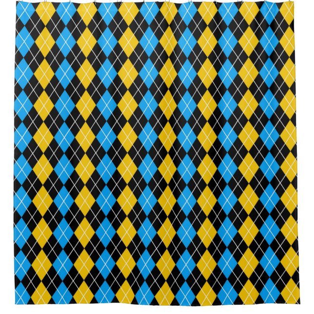 Yellow Blue Black Argyle Diamond Design  Shower Curtain (Front)