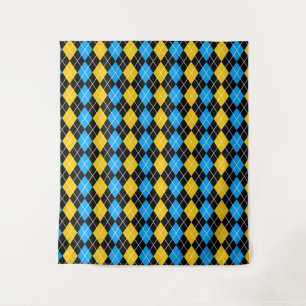 Yellow Blue Black Argyle Diamond Design Tapestry
