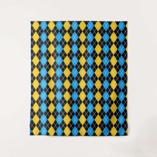 Yellow Blue Black Argyle Diamond Design  Tapestry (Front)