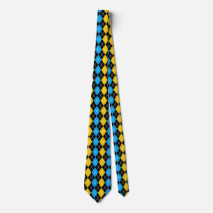 Yellow Blue Black Argyle Diamond Design Tie