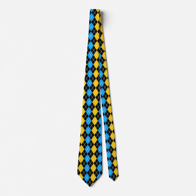 Yellow Blue Black Argyle Diamond Design  Tie (Front)
