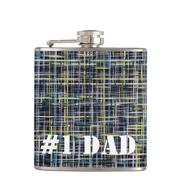 Yellow Blue & Black Grid Lines Hip Flask (Front)