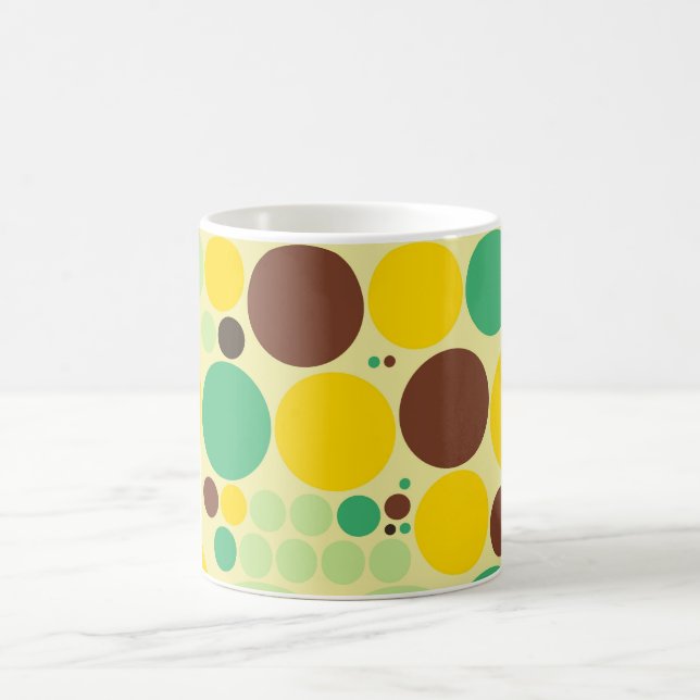 Yellow, Blue, Brown Polka Dots Pattern Coffee Mug (Center)