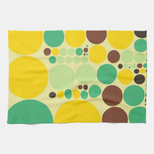 Yellow, Blue, Brown Polka Dots Pattern Tea Towel