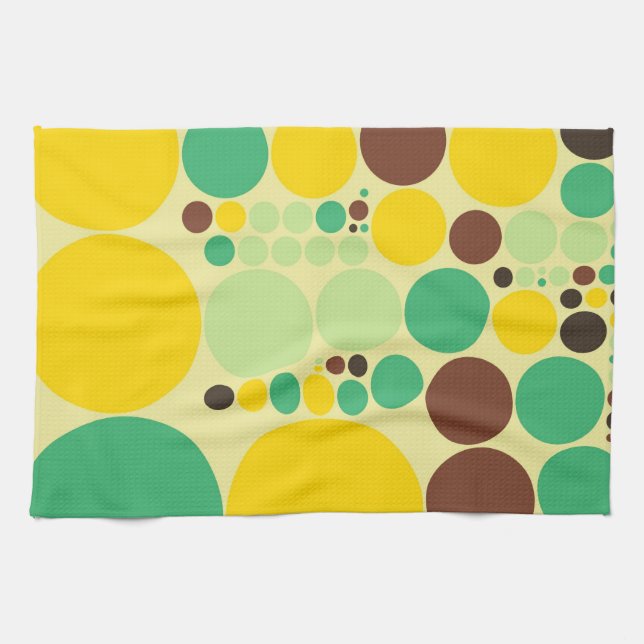 Yellow, Blue, Brown Polka Dots Pattern Tea Towel (Horizontal)