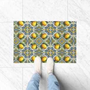 Yellow Blue Capri Lemon Mediterranean Tile Pattern Doormat
