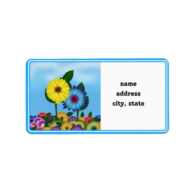Yellow & Blue Cartoon Sunflowers Label (Front)