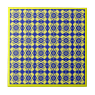 Yellow Blue Chequered Argyle Pattern Tile