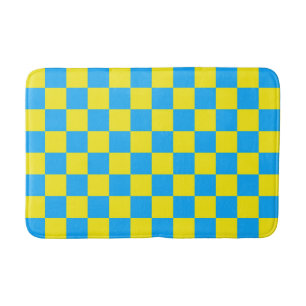 Yellow Blue Chequered Check Pattern Bath Mat