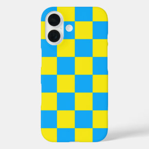 Yellow Blue Chequered Check Pattern iPhone 16 Case