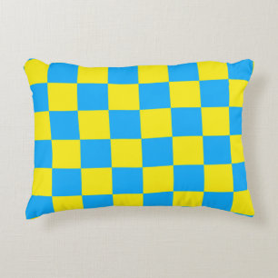 Yellow Blue Chequered Check Pattern Decorative Cushion